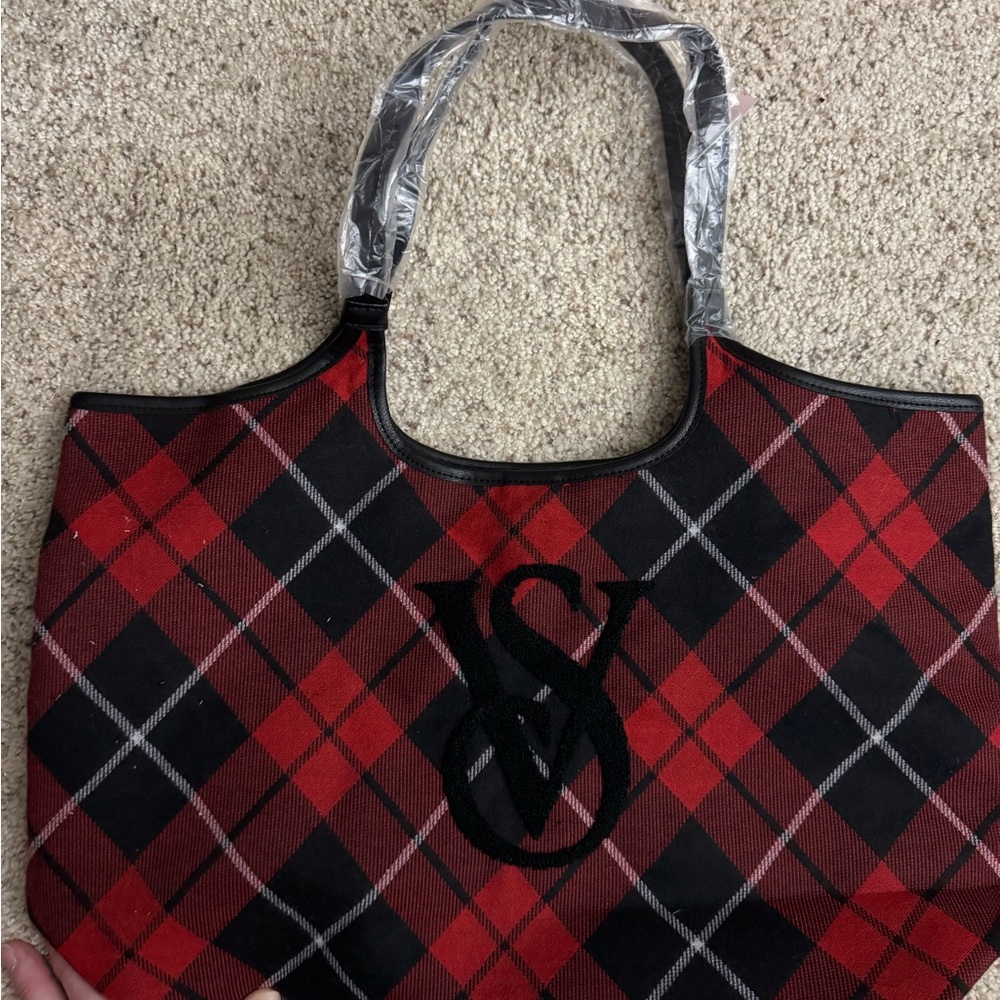 Victoria's Secret Black and Red Checkered Tote